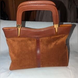 Susan Gail Vintage Brown Suede and Leather  Double Top Handles Bag.